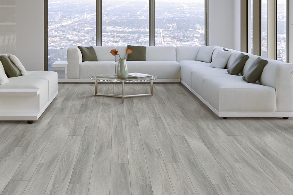 Living Room Gray Greige Luxury Vinyl Plank LVP -  Walter's Flooring in West Bend, WI